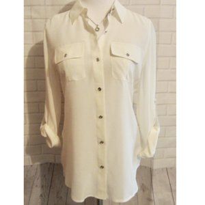 NEW Banana Republic silk offwhite button down 0 xs